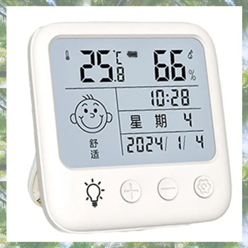 

2025 Trend 2403 Перезаряжаемый термометр и гигрометр Комнатный термометр и гигрометр Дисплей с подсветкой Термометр со смайликом
