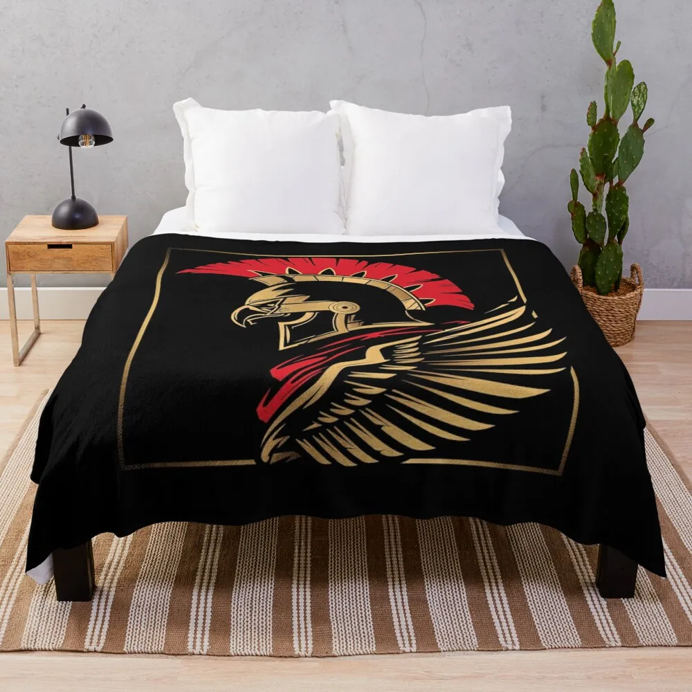 Elite Roman Hoplite with Eagle Wings Throw Blanket Furry Luxury Designer Baby Blankets