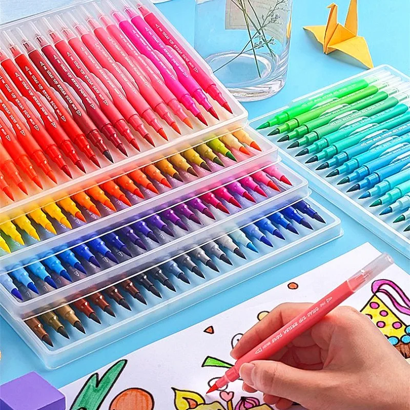 12-100 Stuks Gekleurde Kunst Marker Schetsen Manga Markers Tekening Set Met Dubbele Kop Aquarel Verfkwast Pen Benodigdheden Voor Briefpapier