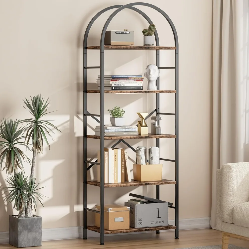 

Bookshelf, Arched Bookshelf 5 Tier Bookcase, Tall Shelf for CDs/Books, Home Office Shelf Storage Organizer, Modern Book Shelf f