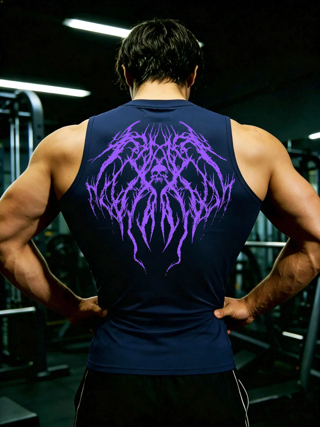 Herren Y2K Dark Gothic Art Print Kompressions-Tanktop, schnelltrocknend, ärmellos, Weste, Fitness, Bodybuilding, Workout, Muskel-Sportoberteil – Detail 12
