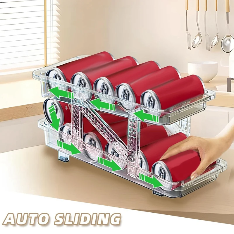 Dispensador de latas de Soda para refrigerador, soporte para nevera, Mini estante Delgado, contenedor Ancho ajustable, paquete de 2 unidades