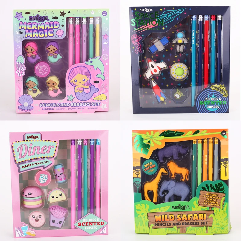 Genuine Australia Smiggle Stationery Student Learning Supplies Cartoon Eraser Pencil Gift Box Cartoon Series Watercolor Pen Gift