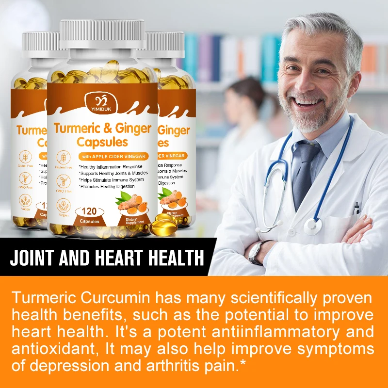 Turmeric Curcumin Ginger Capsules Promote Healthy Digestion of Intestines Anti-Inflammation and Joint Pain Relief