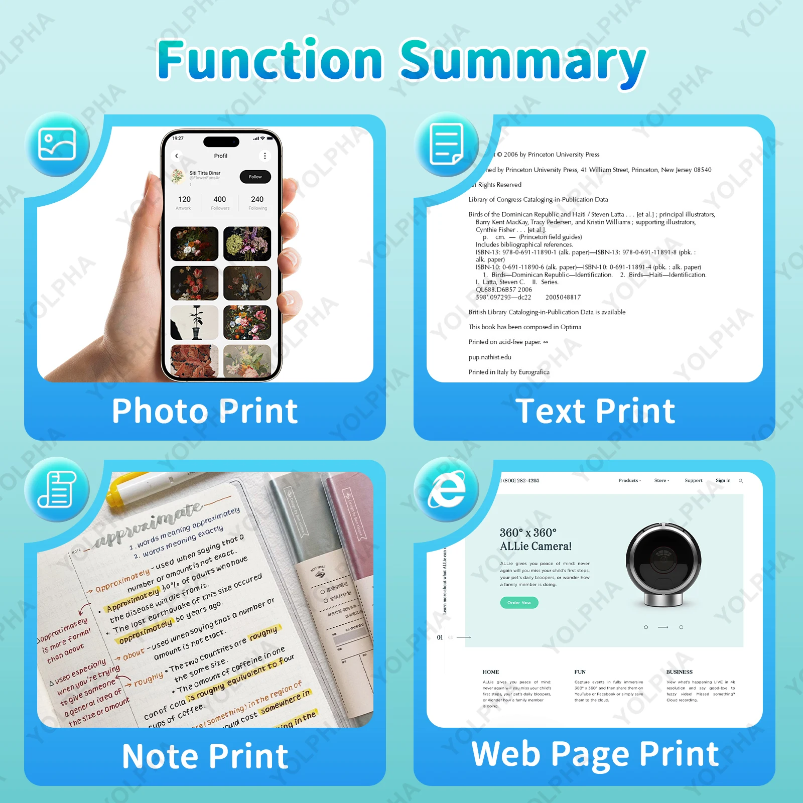 Mini Pocket Printer Portable Inkless Hand held Printer Bluetooth Wireless Mini Thermal Printer Cat iOS Android APP Gift for Kid