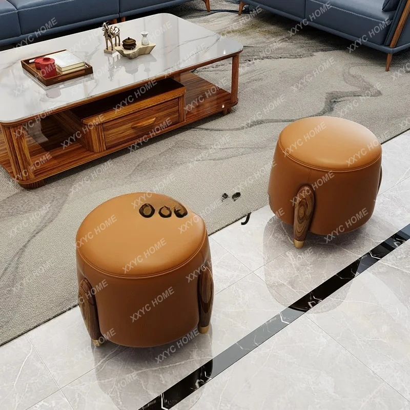 A  New Chinese solid wood tea stool Zen modern simple low round stool (2 starting shots)