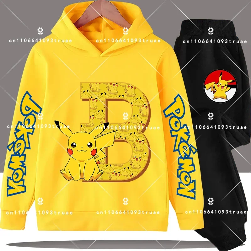 

Pikachu letter A-Z cartoon print - boys' sports shirt -casual top -2 pieces 3-12 years old Pokémon children's hooded shirt set