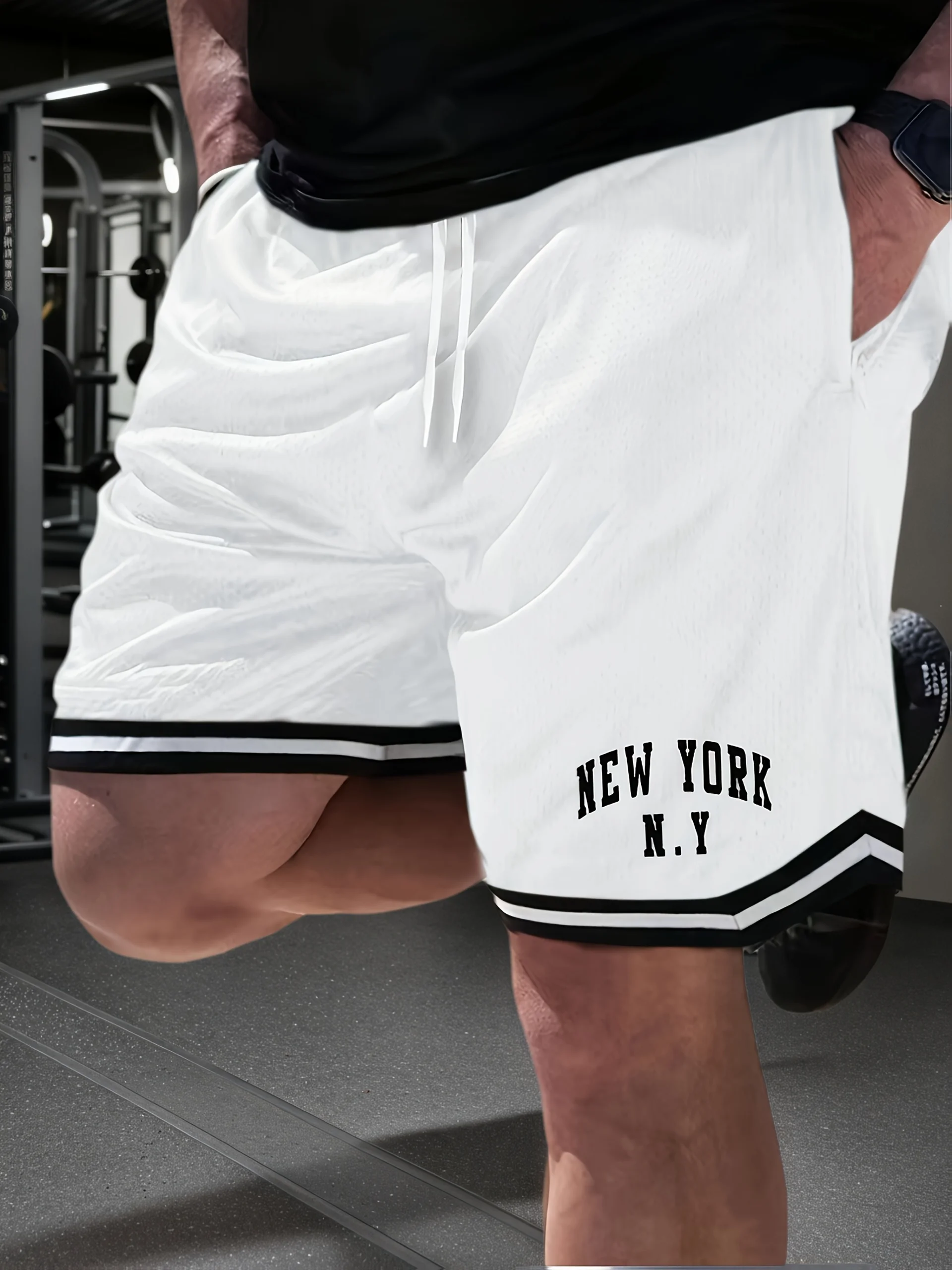 Men's Black Basketball Shorts 32 Print Loose Fit Casual Elastic Waist Sports Shorts