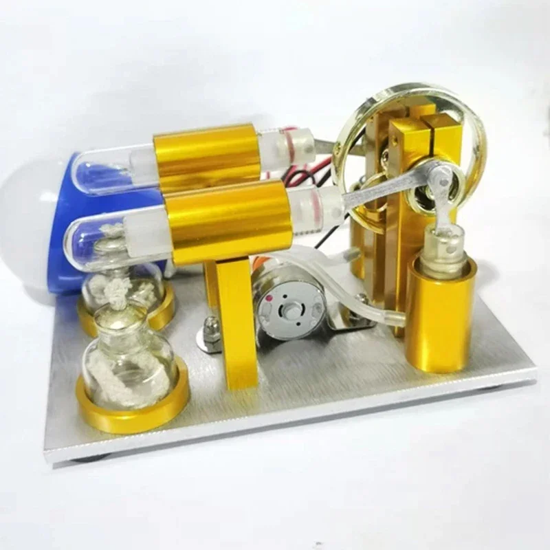 Stirling Engine Model Toy Two Cylinder Metal Steam Internal Combustion Engine Scientific Experiment DIY Game Social Game