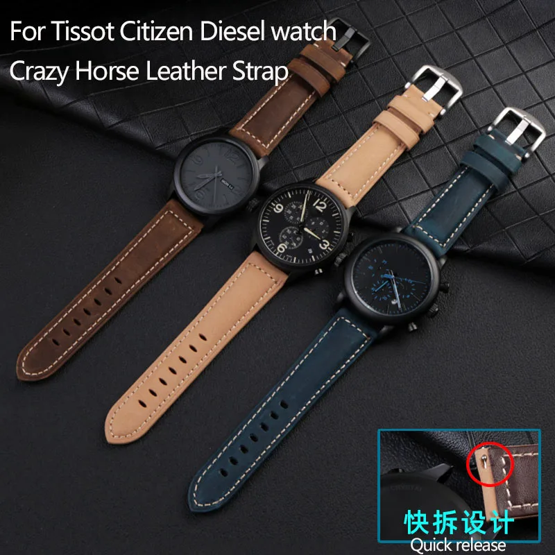 20mm 22mm 24mm 26mm Handmade Watch Band for Tissot Seiko Citizen Diesel Vintage Genuine Crazy Horse Leather Watchband Strap