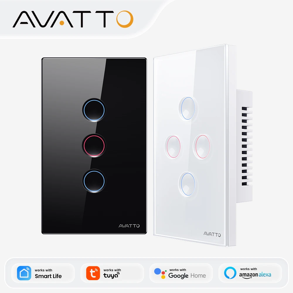 AVATTO WiFi 1/2/3/4 Gang Smart Wall Light Switch,Wireless Touch Grooved Button Switch APP Remote For Tuya Alexa,Google Home