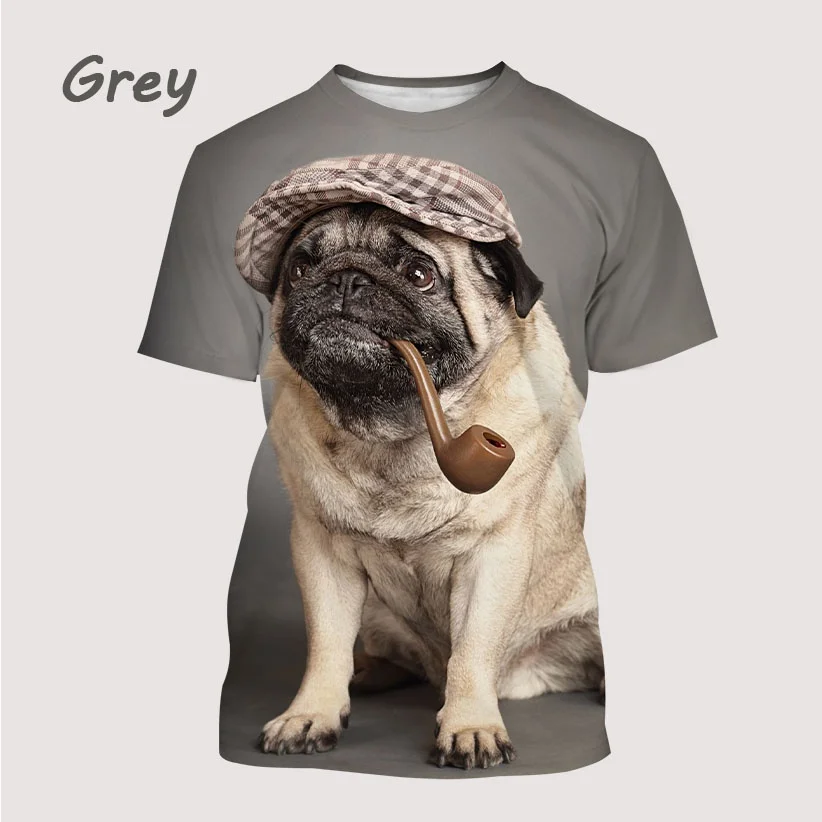 Unisex Men\'s T-shirt New Fashion Pug 3D Printed Short Sleeved T-Shirt Casual Personality Cool Sports T-shirt