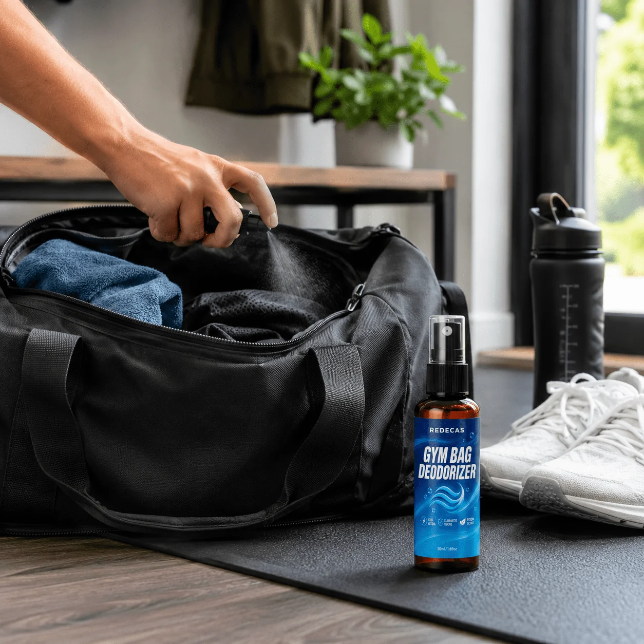 Gym Bag Deodorizer Spray, No‑Wash Sweat Odor Remover, for Sports Backpack, Shoe Bag & Yoga Bag