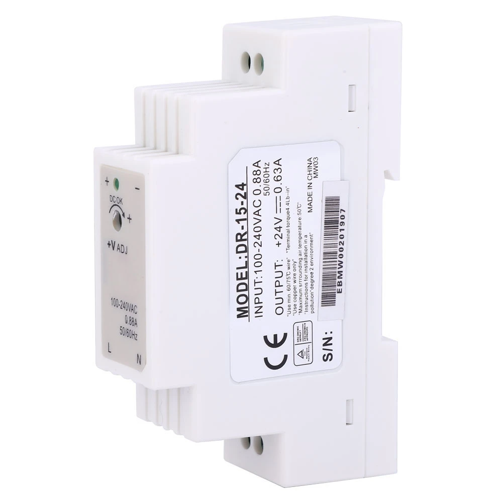 DR-15-24 DIN Rail Single Output Switching Power Supply 15W 24V 0.63A