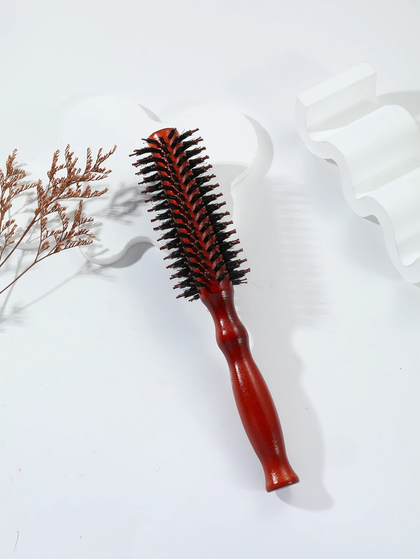 1 piece of wooden handle round roll brush straight diagonal comb bristle round bucket curly hair brush hair styling tool