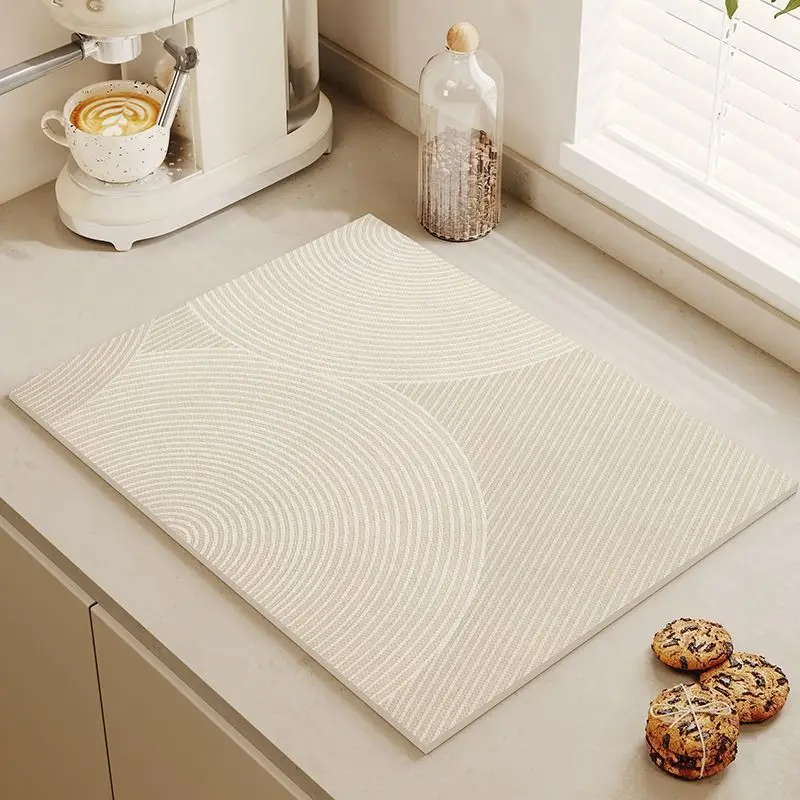 Apricot Colored Spliced Kitchen Drain Mat, Anti Slip Coffee Machine Tableware, Kitchen Countertop Protection Mat