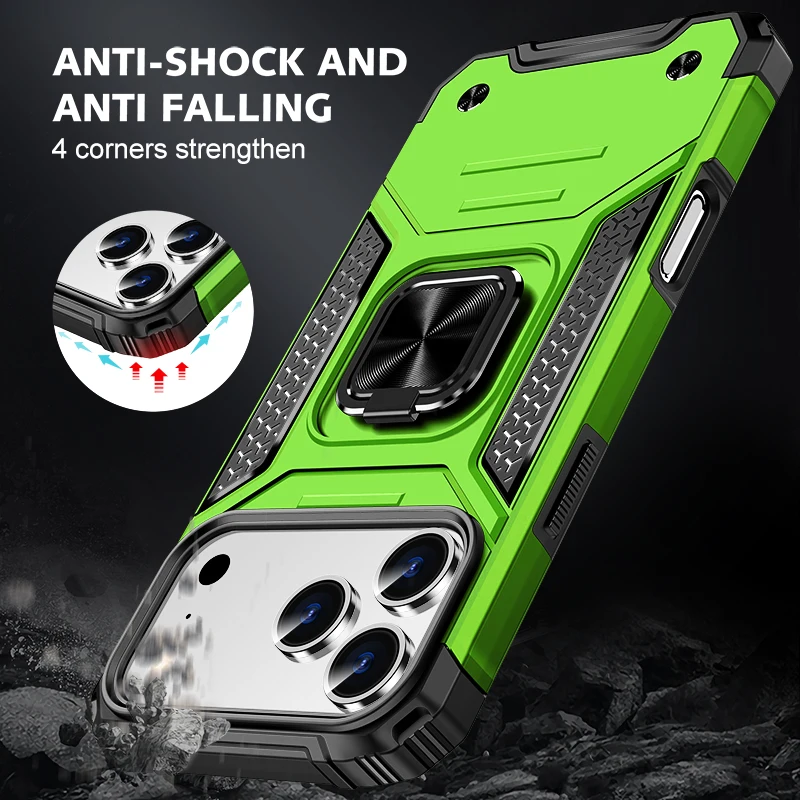 حافظة حماية بحامل حلقي لهاتف آيفون 17 برو ماكس اير آيفون 17 ملحقات مقاومة للصدمات لهاتف آيفون 17