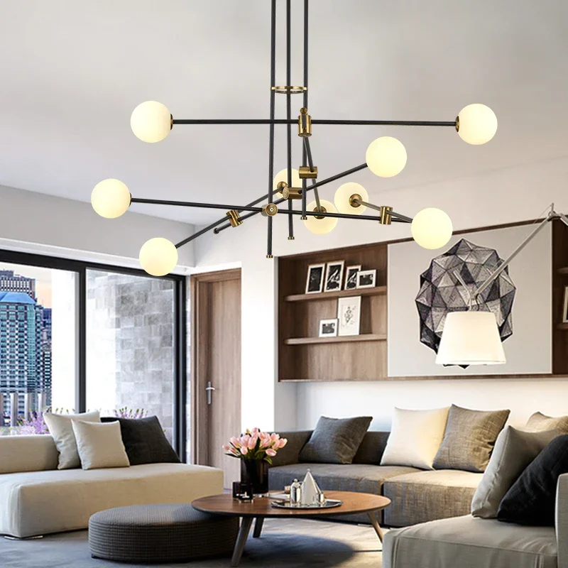 

Postmodern Creative Minimalist Magic Bean Glass Chandelier Living Room Lustre LOFT Line Molecular Chandelier Lighting