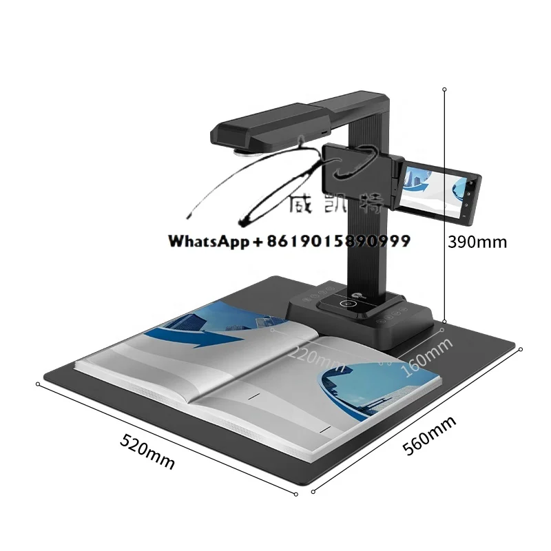 20MP HD Camera Flatten ABBYY OCR Book Scanner A3 Document Scanner With Preview Screen