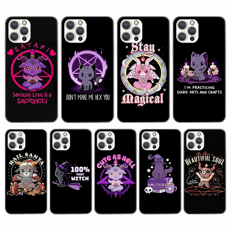 Cute Hell Hail Satan Evil Cat Soft Phone Case For iPhone 16 15 14 13 12 11 Pro Max X XR XS 7 Plus 8 + SE 2020 Pattern Customized