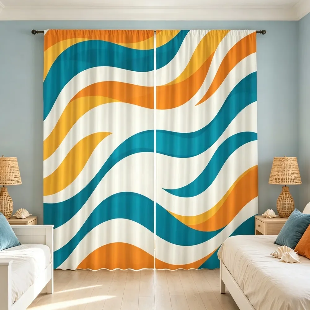 Modern Abstract Wave Pattern Curtains for Living Room Bedroom Home Decor Light Filtering Window Drapes