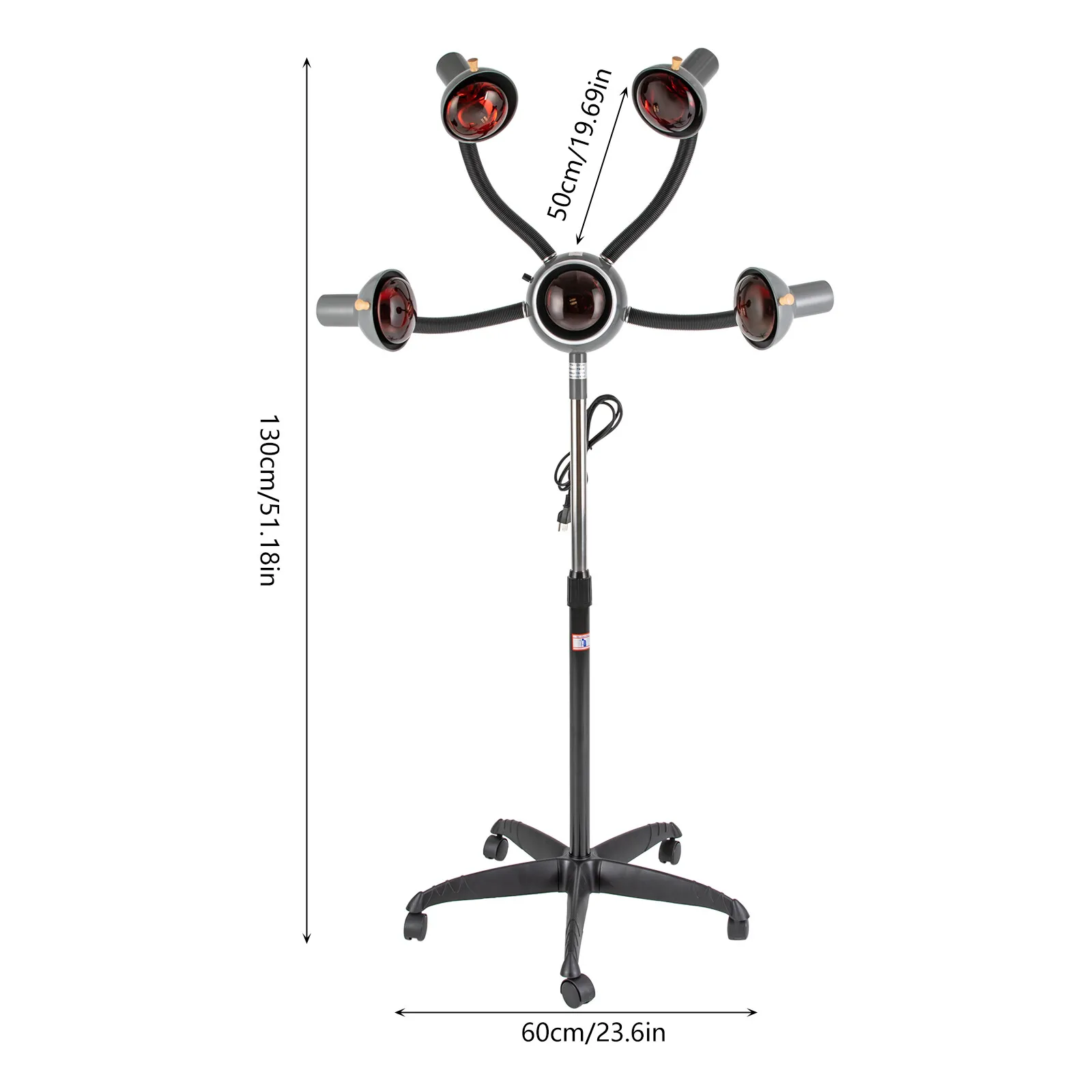 مكواة بخار شعر لصالونات التجميل باللون الأسود مكونة من 5 رؤوس من الزجاج والحديد، لمبات تعمل بالأشعة تحت الحمراء بقدرة 750 وات لاحتياجات تصفيف الشعر الفعالة