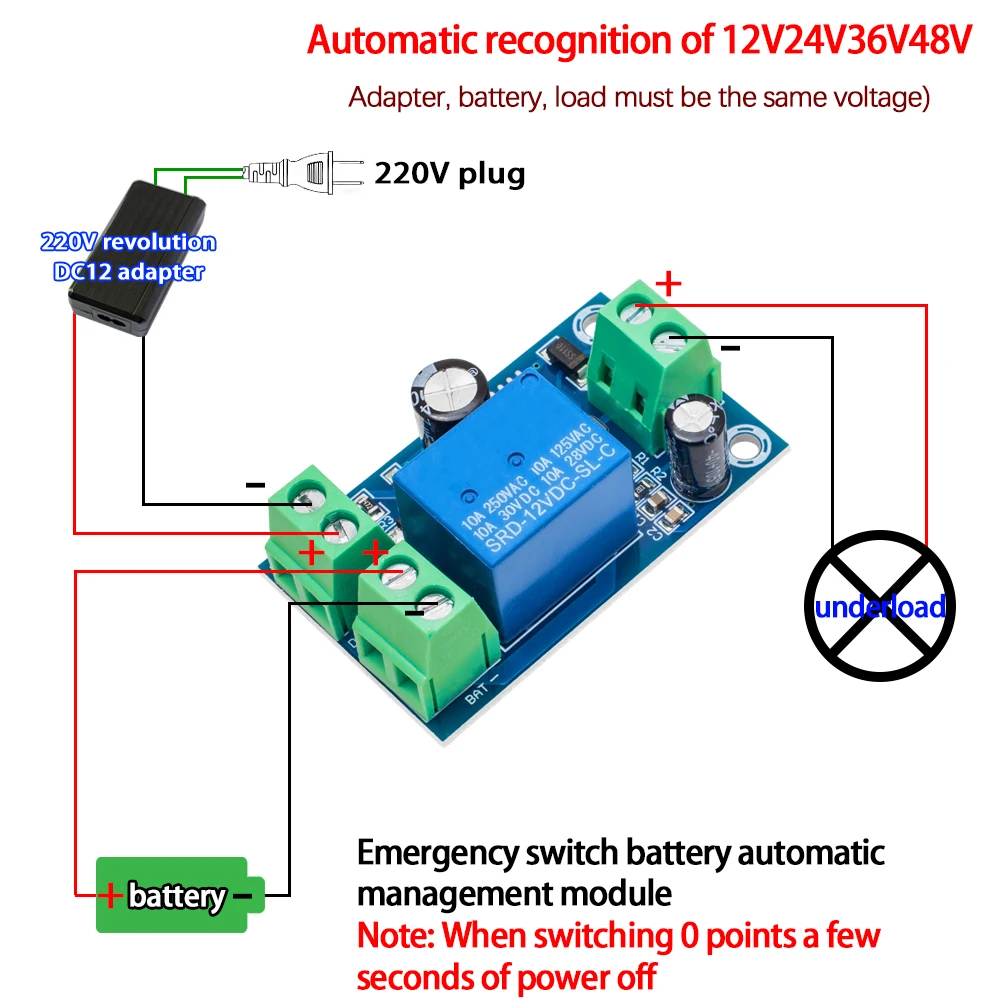 YX-X804 Power-OFF Protection Module Automatic Switching Module UPS Emergency Cut-off Battery Power Supply 12V to 48V Control