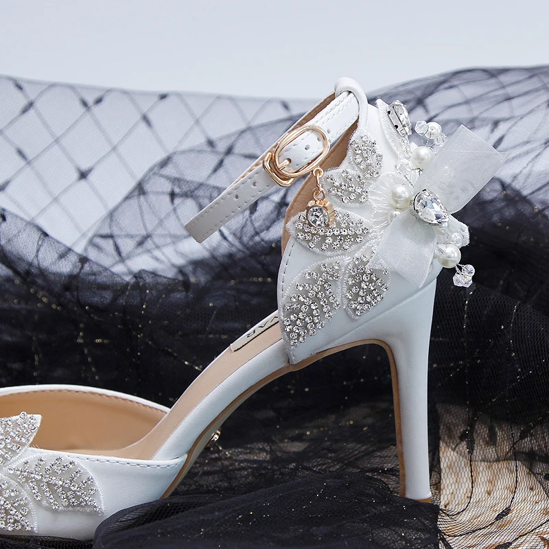 Zapatos de boda de cristal para novia, sandalias con correa en el