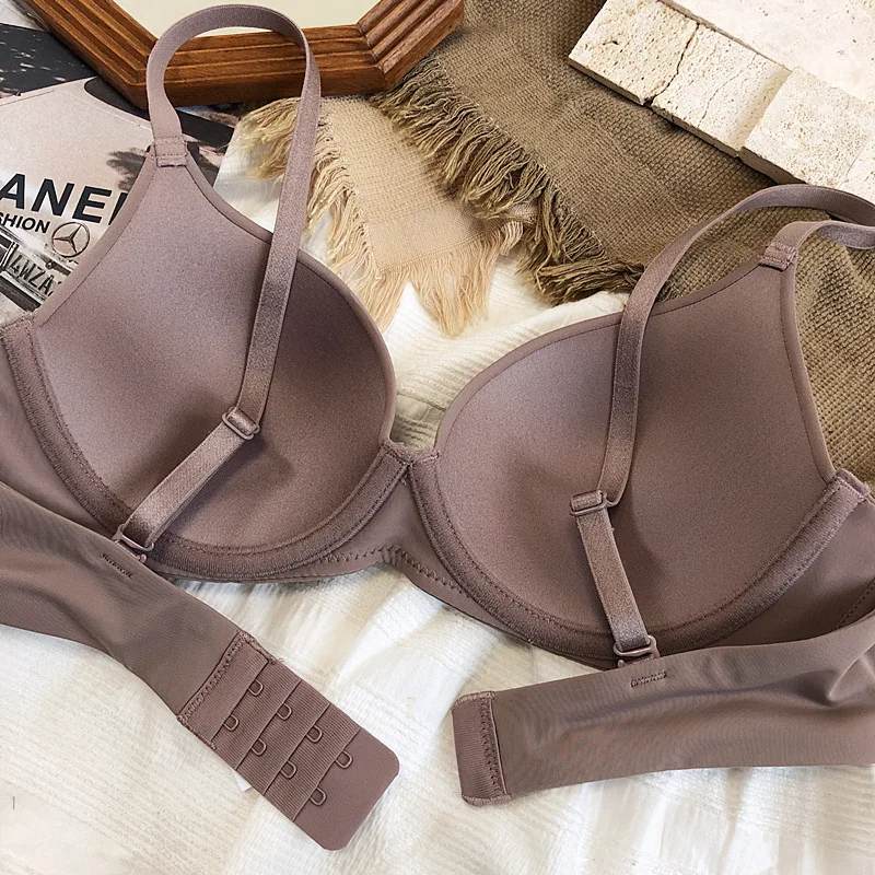 Nahtlose Unterwäsche für Frauen plus Größe BH sexy tief v Push-up Büstenhalter solide drahtlose bequeme 85 90 c d e Tasse Dessous – Detail 24