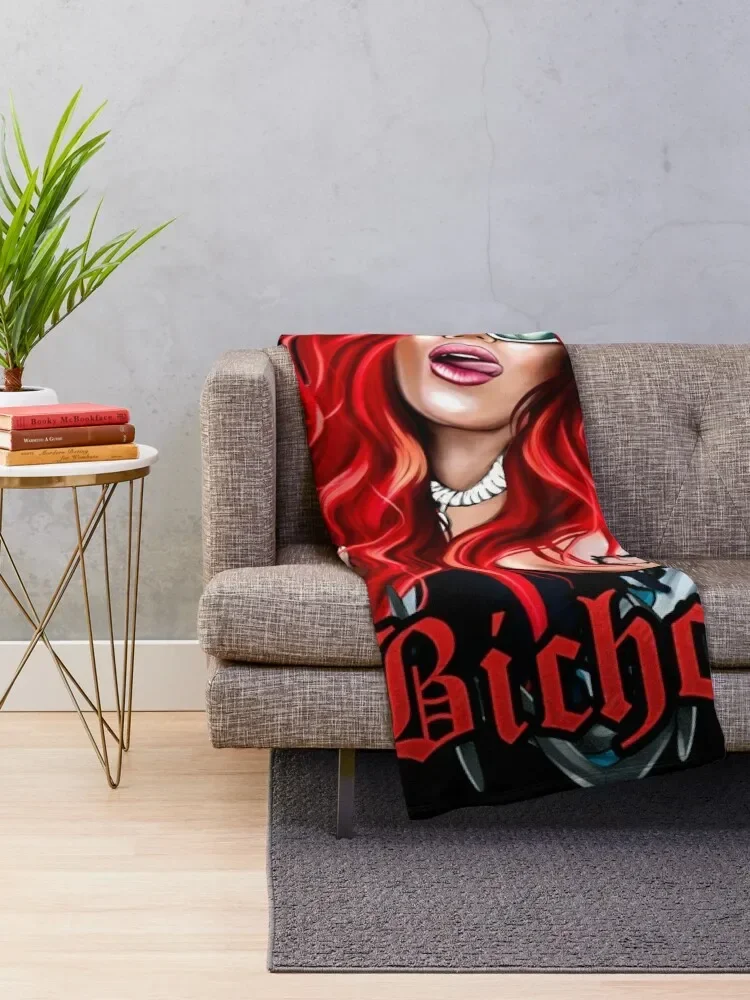 karol g bichota and heart tattoo, Karol red Bare Wire Heart, Bichota , New look with Red Hair Il Throw Blanket