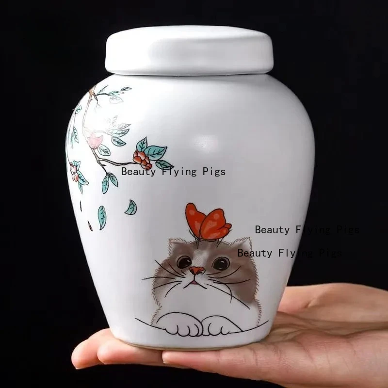 

520ml Pet Urn Lovely Delicate Moisture-proof Teeth Beard Memorial Collection Cat Dog Urn With Scriptures Container For Pet Ashes
