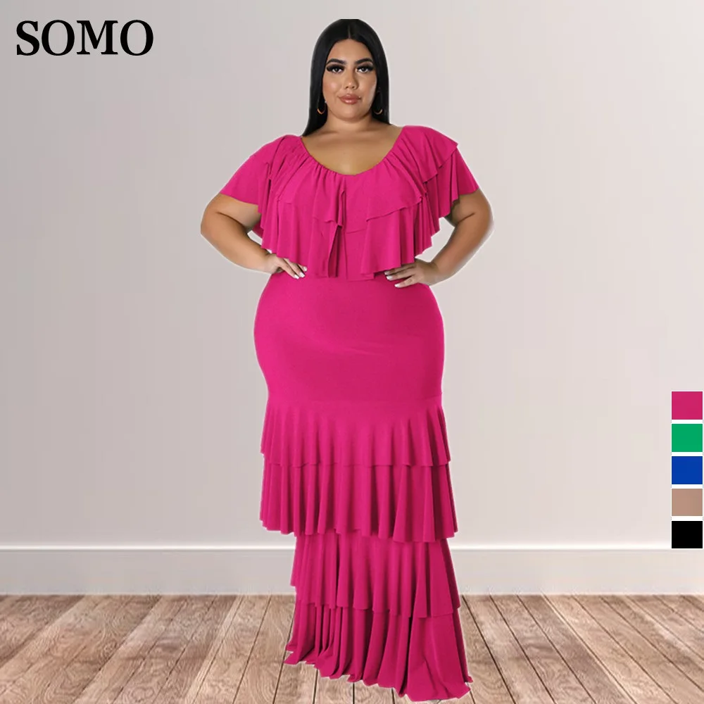 Fashion Elegant Plus Size Women Clothing Maxi Long Dresses Female Multi-splicing Crew Neck Evening Dress Wholesale Dropshipping