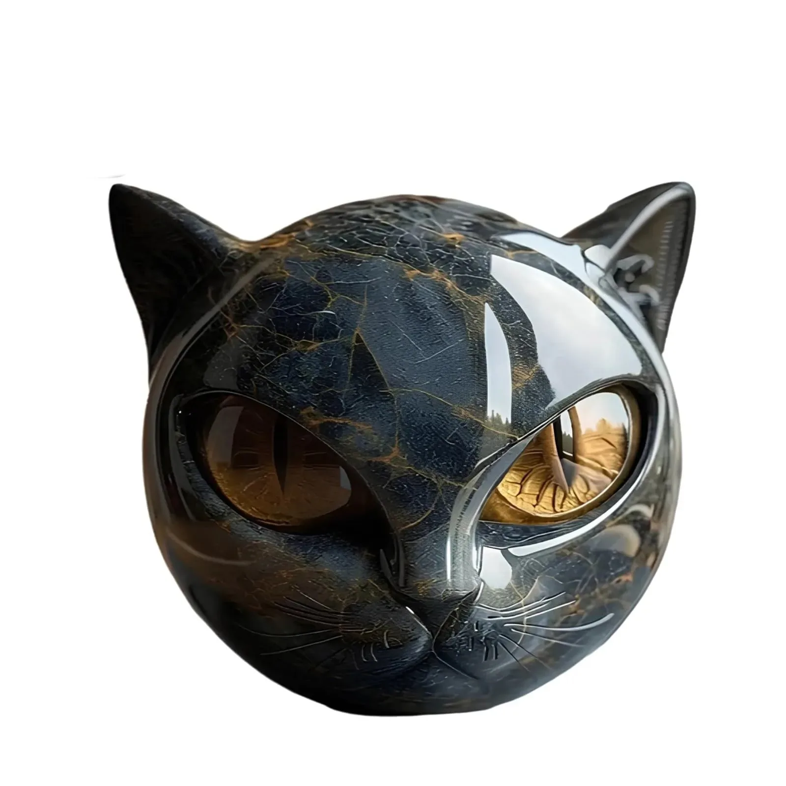 Decorative Black Cat Stone Figurine Resin Cat Head Healing Stone Marble Texture Cat Stone Keepsake Gift Office Desk Cats Decor view 4