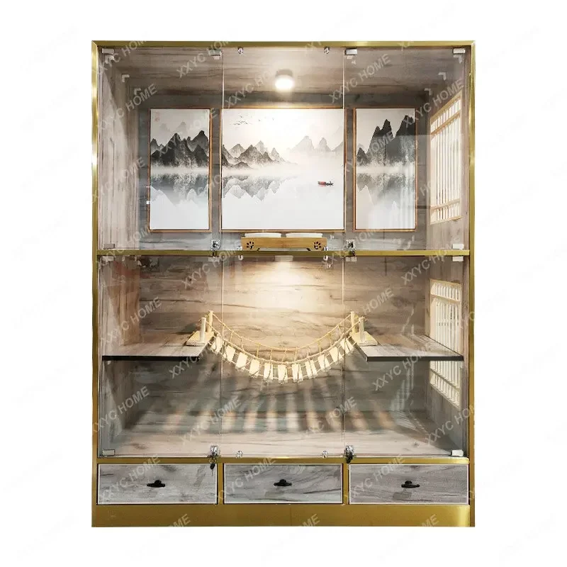 

Customized Pet Luxury Chinese Style Villa Solid Wood Environmental ProtectionCage Household CatteryNest Cat