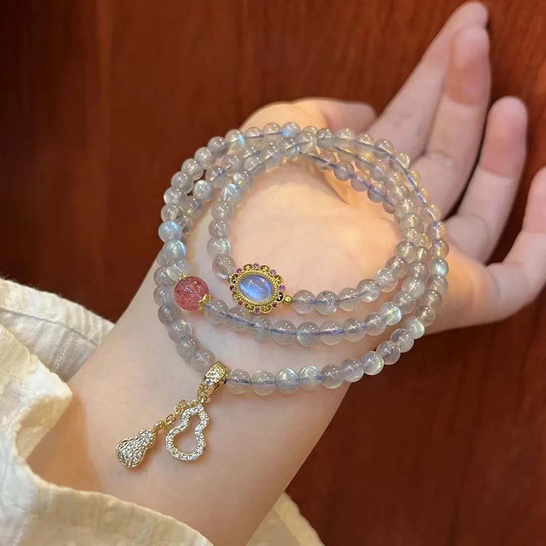 

Blue Moonstone Multi-Layer Bracelet for Women Chinese Chao Style Versatile Crystal Beaded Bracelet Niche Jewelry Gift