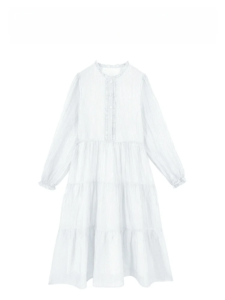 

Новая женская повседневная длинная юбка А-силуэта с полосками и деревянными вставками, весна 2026, износостойкая, с длинными рукавами