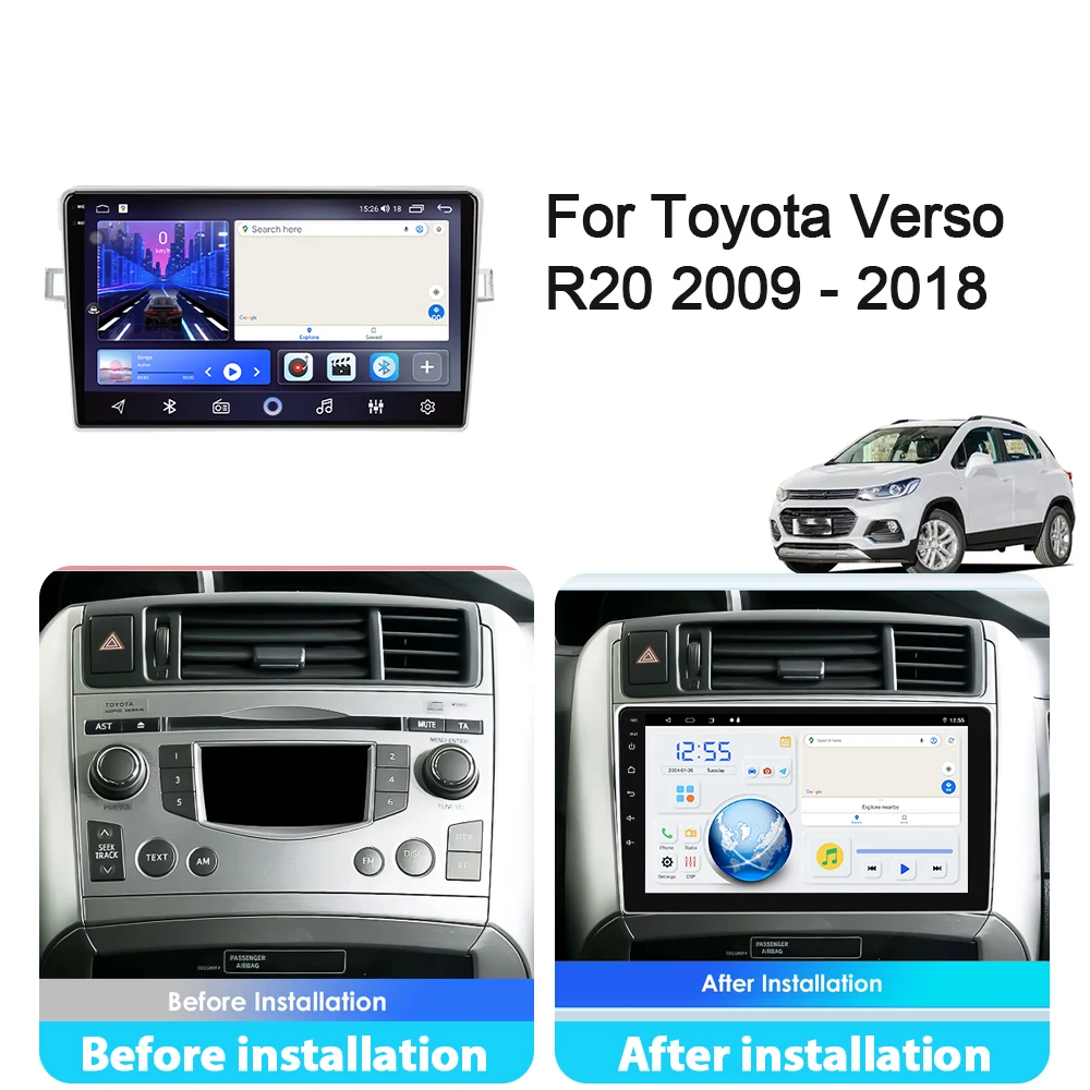 راديو السيارة لتويوتا فيرسو R20 2009 - 2018 Carplay أندرويد السيارات نظام تحديد المواقع ستيريو الملاحة الوسائط المتعددة مشغل فيديو رئيس وحدة رقم 2din
