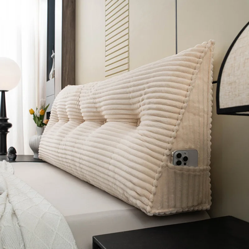 

Мягкая бархатная подушка-подголовник для кровати/дивана, двойная, из плюшевой ткани, моющаяся, в полоску