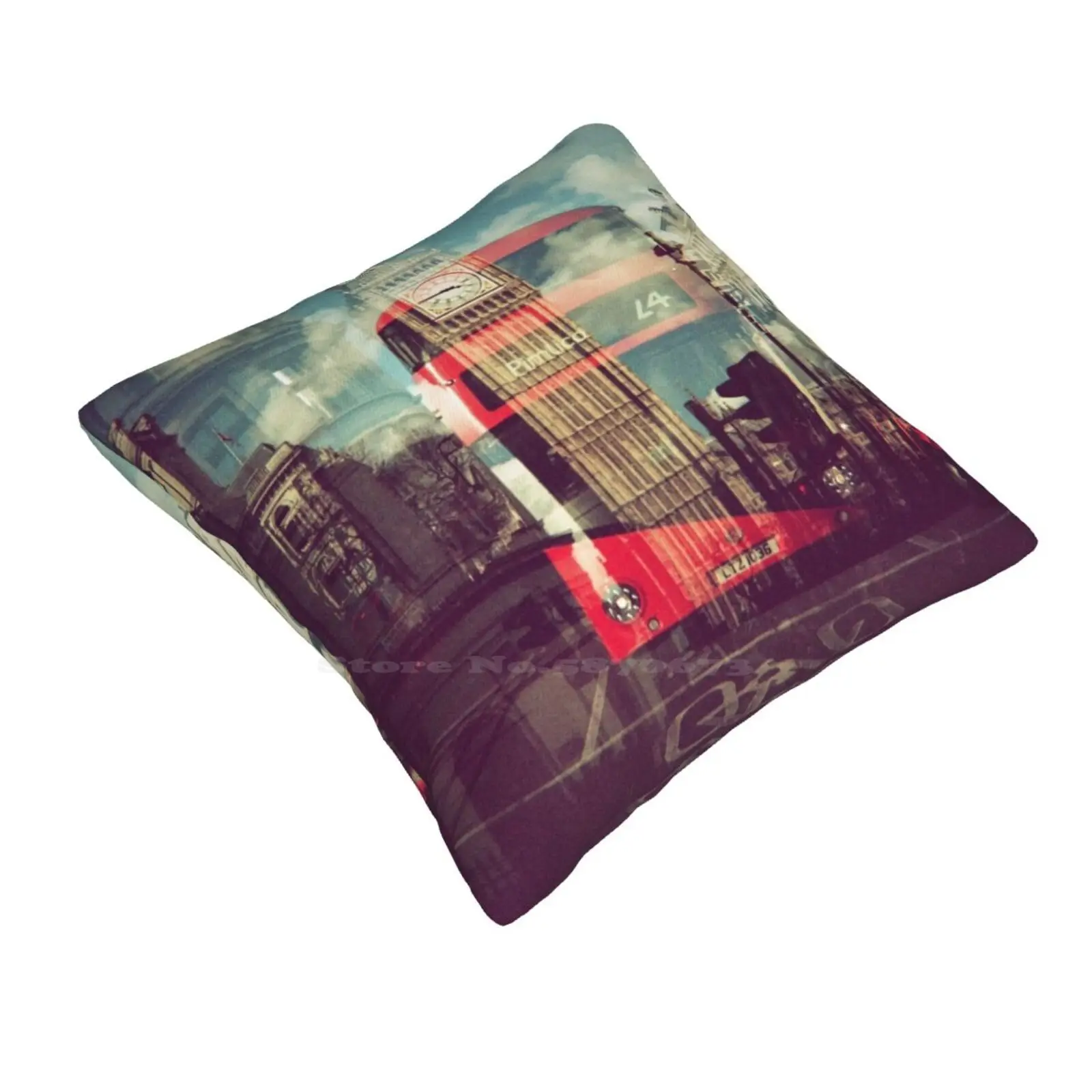 Nowhere Like London Home Sofa Car Cushion Cover Pillowcase London England Film Holga Double Exposure Big Ben Bus Double Decker