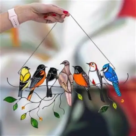 Creative bird pendant multi-color birds on the wire highly dyed bird flock series colorful bird home and garden door decoration