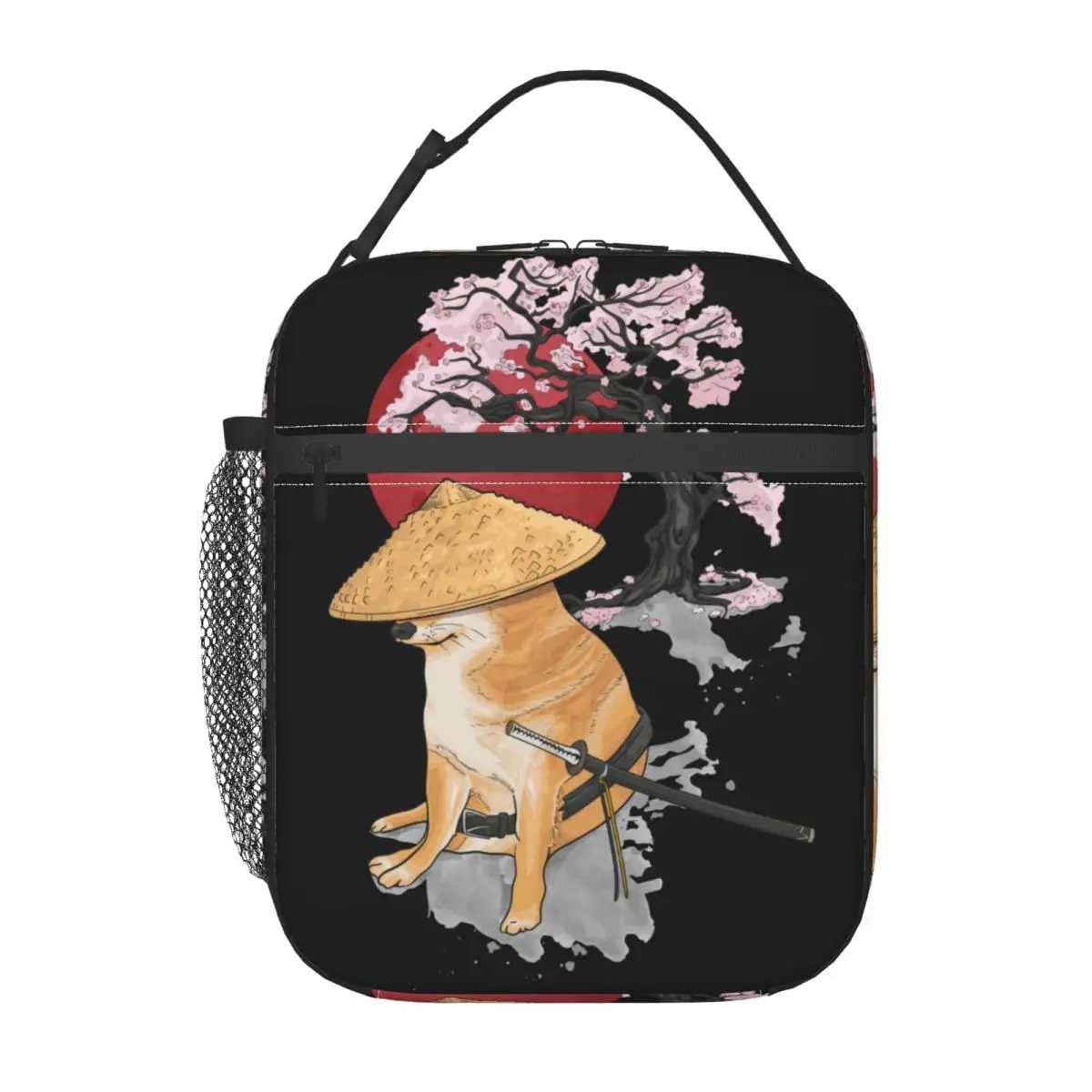 Samurai Japanense Cheems Meme Insulated Lunch Bag for Women Waterproof Cooler Thermal Bento Box Kids School Children