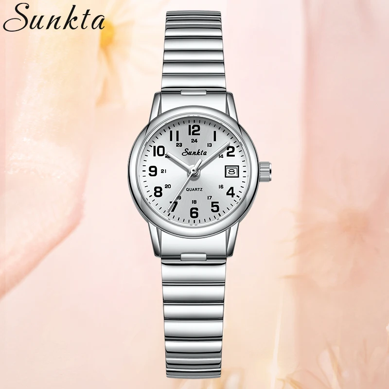 Sunkta Classic Luxury Woman Watch Fashion Elegant Simple Waterproof Slim Ladies Steel Belt Auto Date Quartz Women's Wristwatches