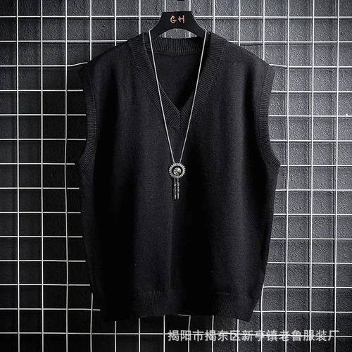 Imagen 2 del producto Chaleco de suéter de otoño e invierno, chaleco fino de color sólido suelto blanco, chaleco informal