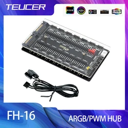TEUCER 11/16 ARGB PWM FAN HUB 4Pin PWM 5V 3PIN ARGB Fan HUB Multi Way Splitter Adapter PC Case Fan SATA Hub