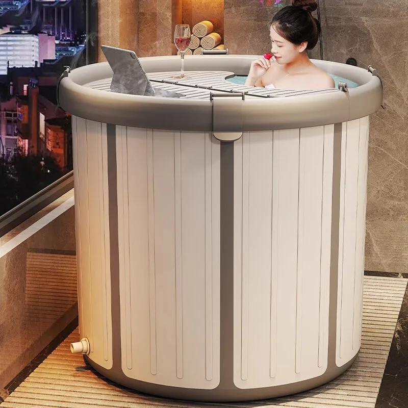 Foldable Bathing Bucket for Adult Home Full Body Ice Bath Therapy with Lid Sap Portable Bathtubs