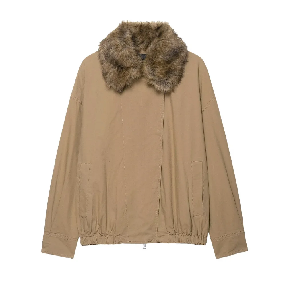 

Women's fur pilot jacket with suede collar long sleeved button zipper pocket autumn and winter new fashion jacket