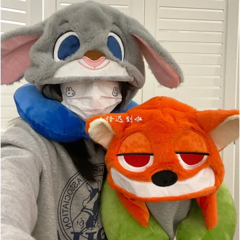 New Lovely Judy Hopps Nick Wilde U-shaped Pillow Hat Office Lunch Break Cartoon Hat Travel By Car Sleep Plush Couple Pillow Gift