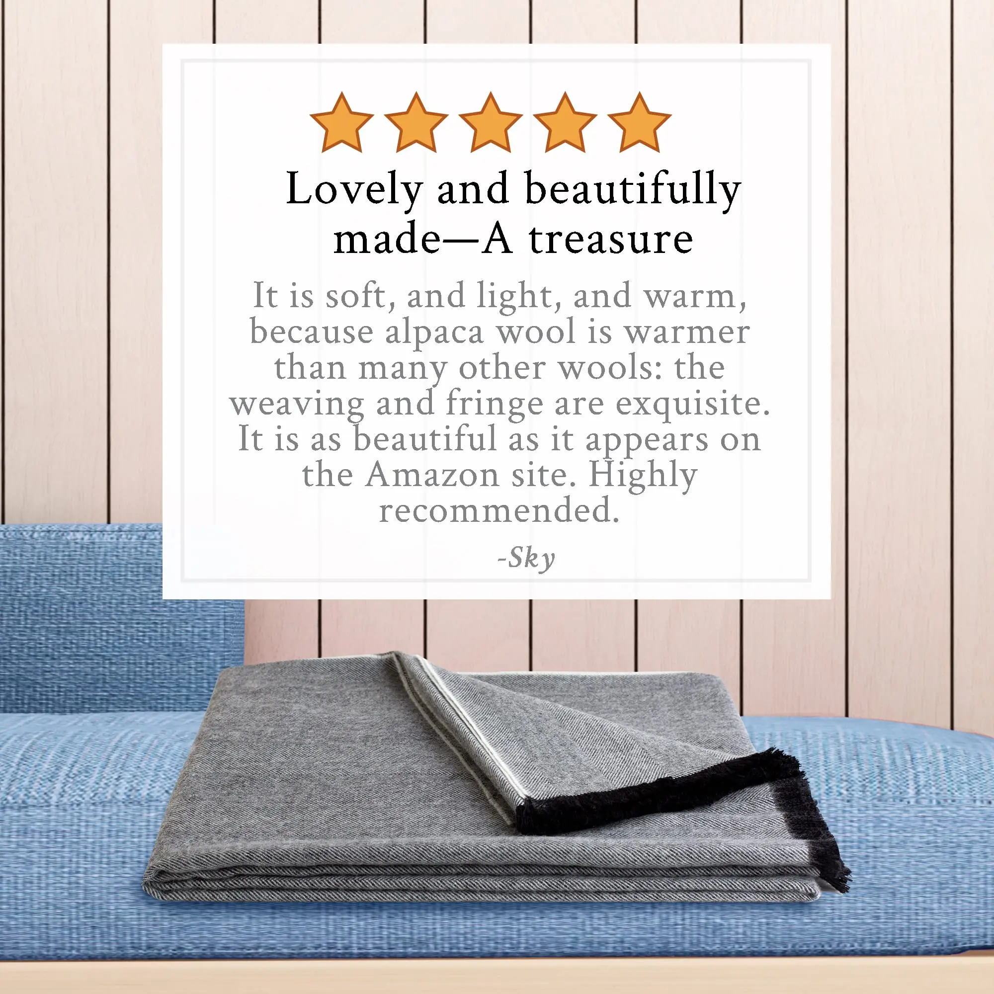 100% Baby Alpaca Wool Herringbone Weave - Limited Production Ethically Sourced Throw Blanket Warmer Than Wool