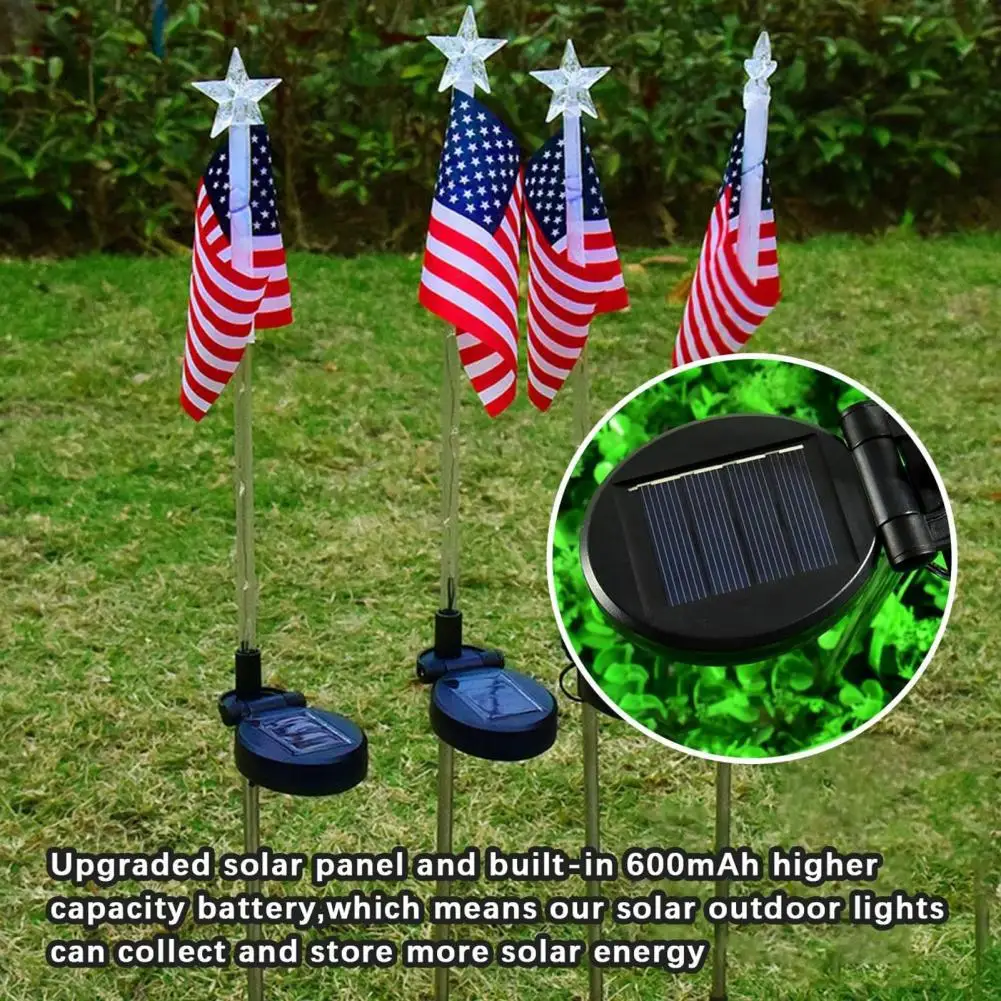 Outdoor Solar Flag Light Patriotic American Flag Led Pathway Stake Lights Solar Waterproof Garden Decorations 8-mode for 4th