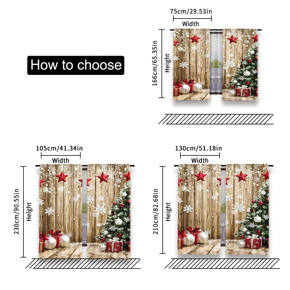 2Pcs Christmas Curtains Rustic Snow Christmas Tree Gifts For Christmas Party Decoration Suitable For Bedroom Living Room Dining